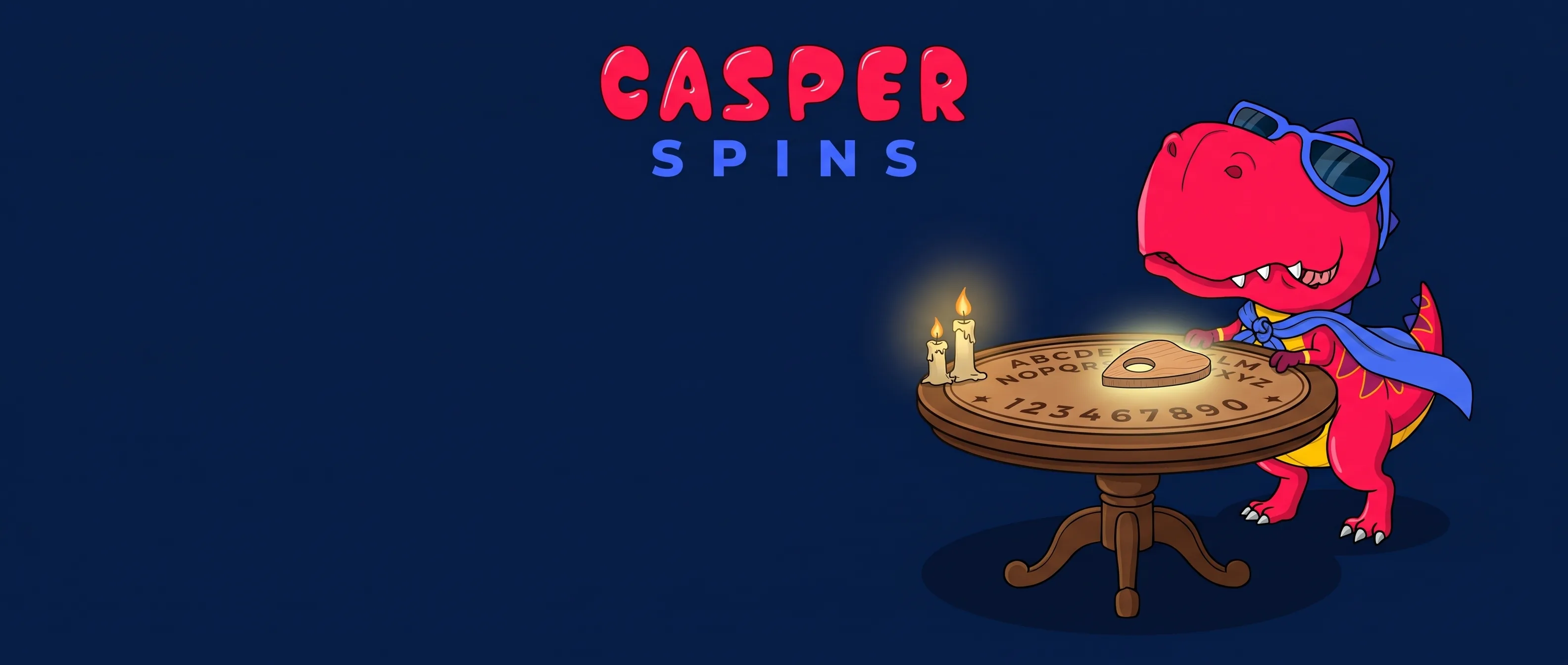 Casper Spins mascot beside a spirit board